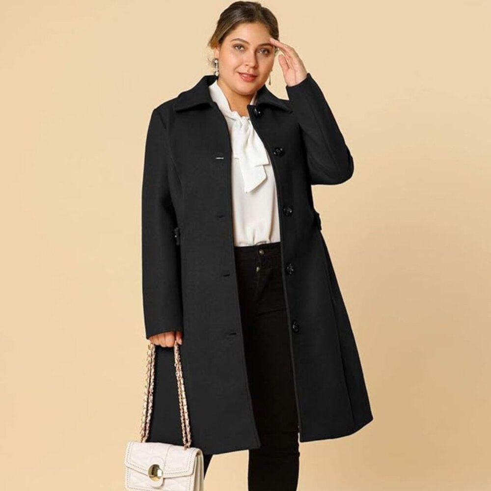Agnes Orinda Women's Plus Size Single Breasted Belted Winter Long Coat SZ XXL